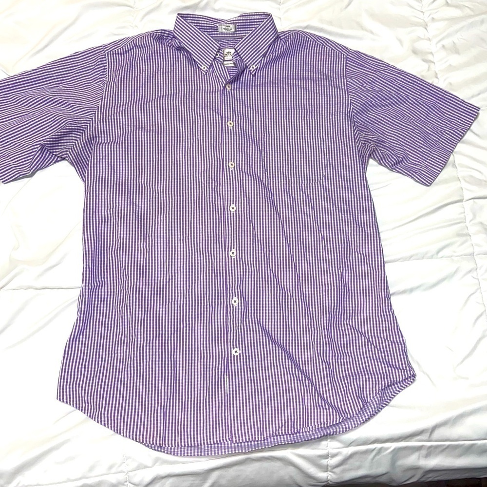 Peter Millar seaside finish Button Front short sleeve plaid shirt purple large